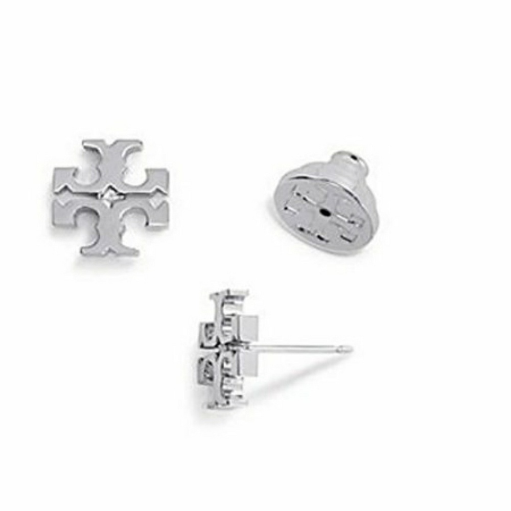 Tory Burch NWOT Silver Small T Logo Stud Earrings - Picture 1 of 6